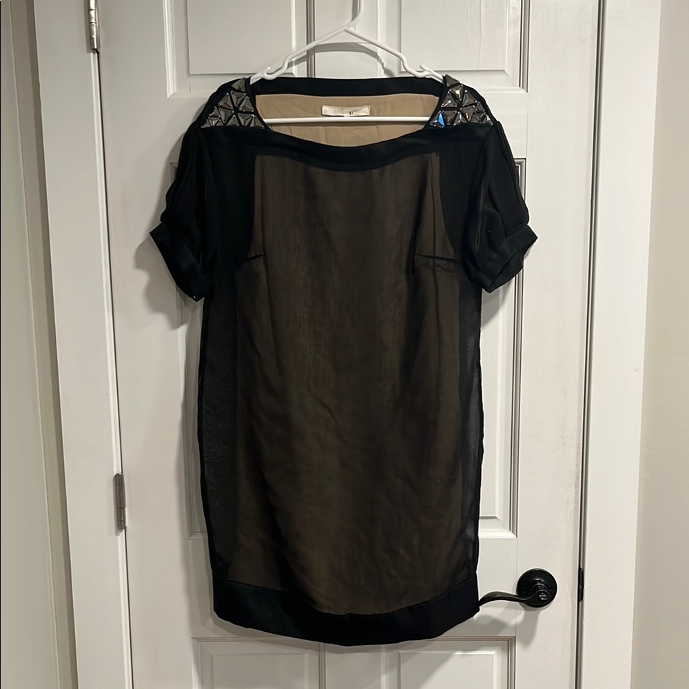 3.1 Phillip Lim Sheer Overlay Mini Jeweled Shoulder Dress with Pockets Size 4